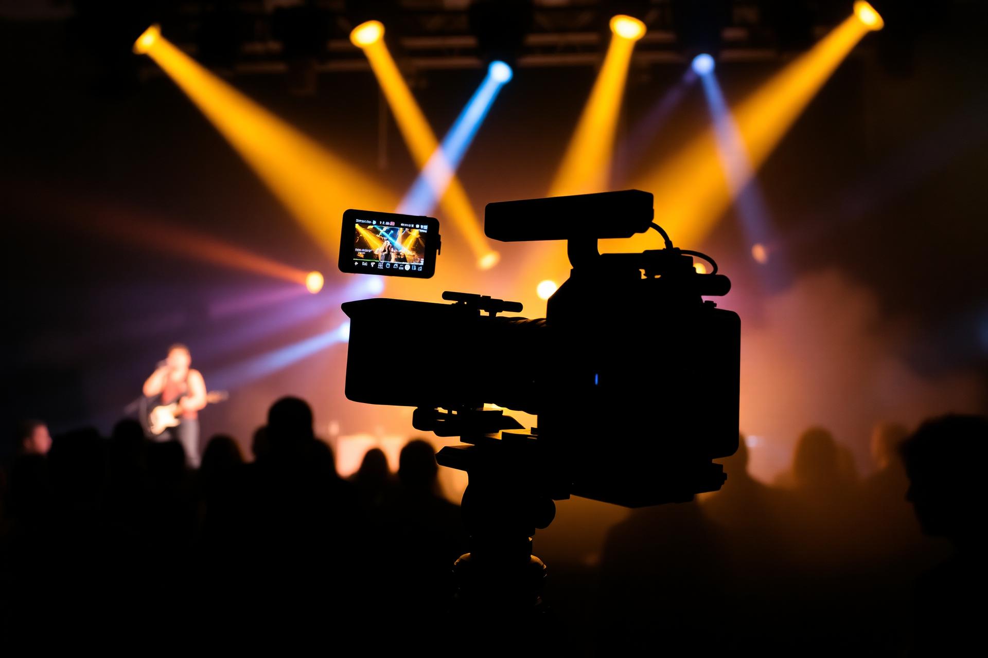 Music video cinematography on a lit stage